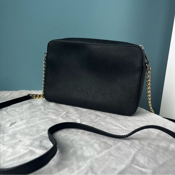 MICHAEL KORS Black Leather Saffiano Camera Bag Crossbody Chain Jet Set - Picture 4 of 9